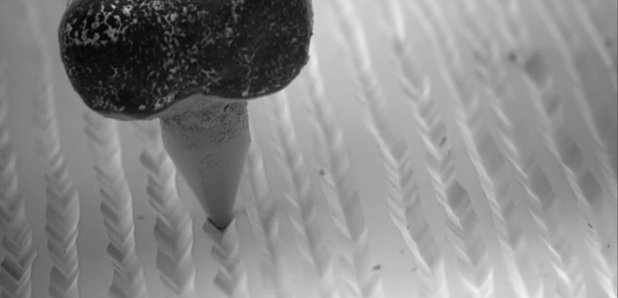 Vinyl record under an electron microscope